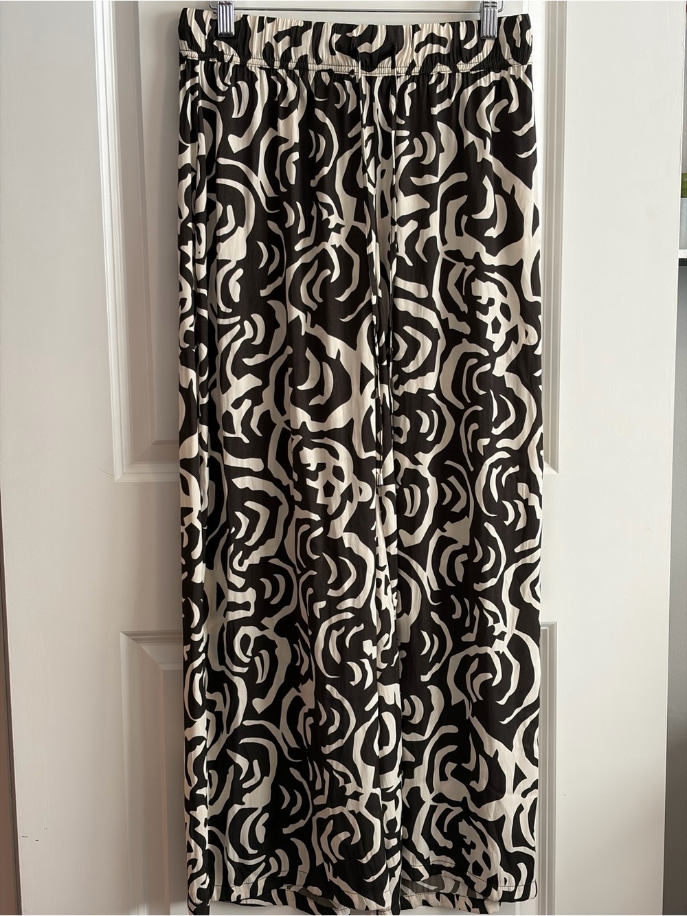 Adrianna Papell Black & Cream Abstract Wide-Leg Pants